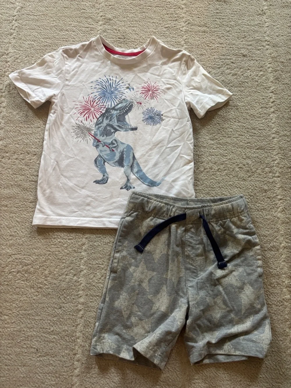 Tommy Bahama White Tee with Blue Dinosaur & Gray Star Shorts